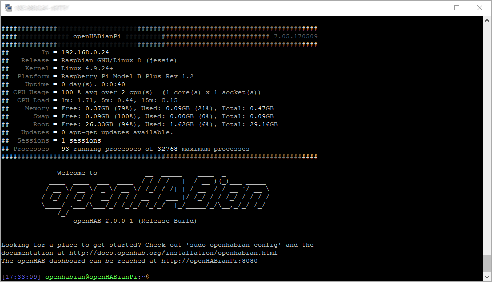 openHABian login screen