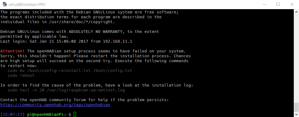 openHABian installation failed warning and instructions openHABian installation failed warning and instructions