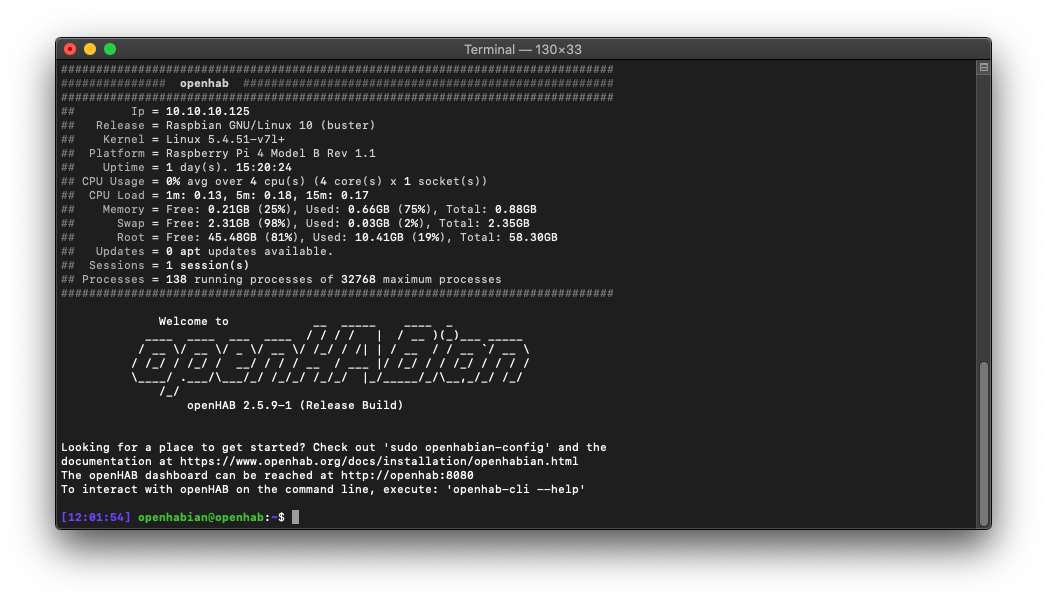 openHABian installation successful