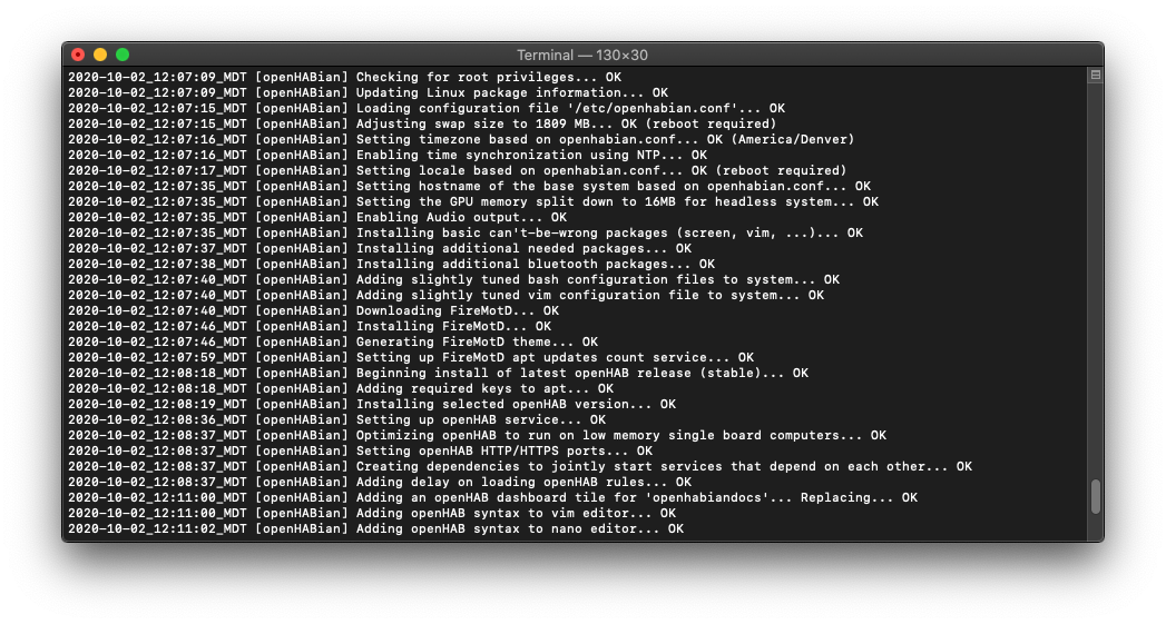 openHABian installation log